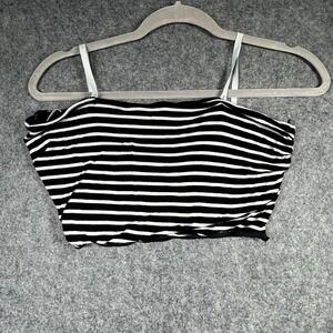 Monteau Copped Cami Top Womens M Black and White‎ Stripe Open Back Adjustable
